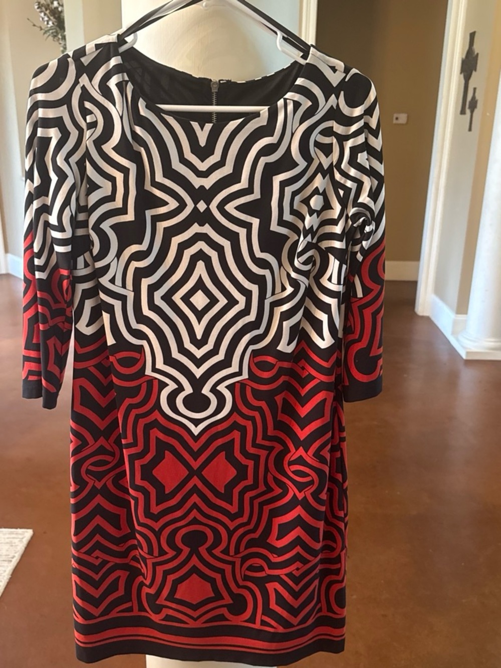 Enfocus Studio Black, White & Red Geometric Midi Dress